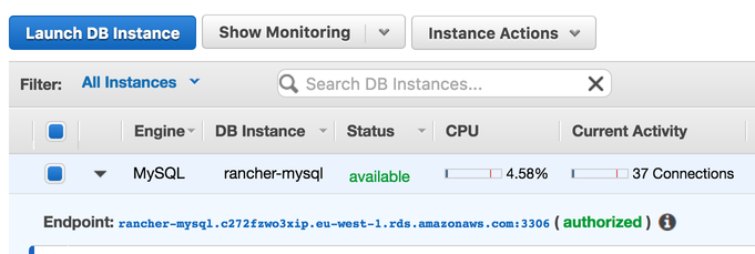 Mysql RDS instance